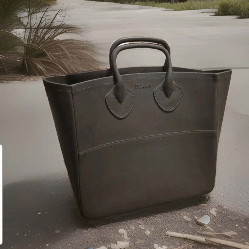 Furla Double Handle Grey Gummy Tote Bag - Picture 1 of 8